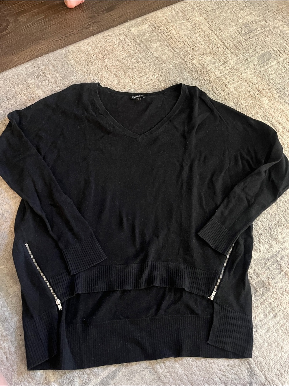 Express Black V-Neck Sweater with Side Zippers